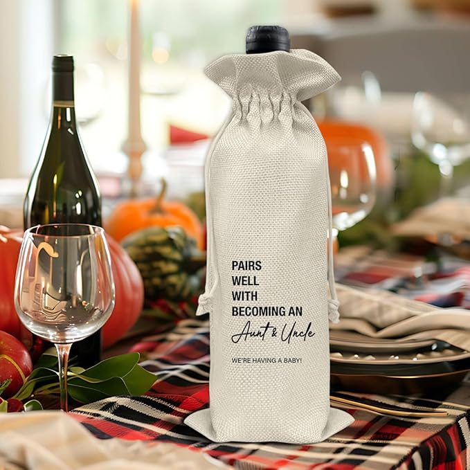 Pregnancy Announcement Wine Bag, Baby Announcements Gifts for New Aunt Uncle, Pairs Well With Becoming Aunt & Uncle Wine Gift Bag