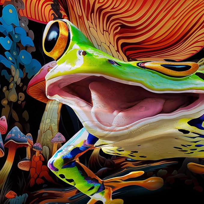 AILONEN Cartoon Tree Frog Shower Curtain,Magic Mushroom Shower Curtain Set for Bathroom for Kids Girls,Boho Style Waterproof Bath Curtain,Tropical Amphibian Bathroom Curtain with Hooks, 72" W*96" H