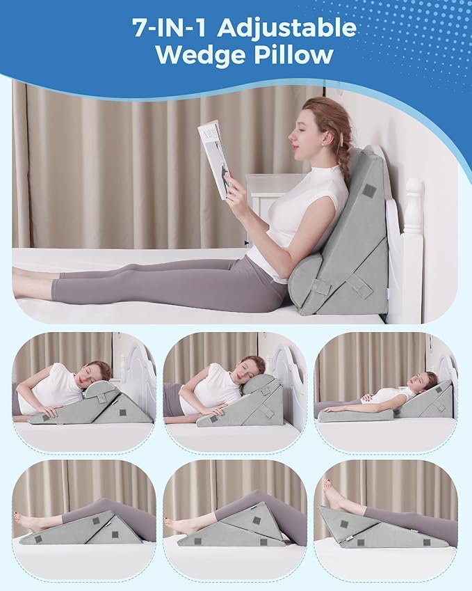 3Pcs Orthopedic Bed Wedge Pillow Set,Memory Foam Wedge Pillow Post Surgery for Back, Leg and Knee Support, Adjustable 9&12 Inch Folding Triangle Pillow for Sleeping, Acid Reflux