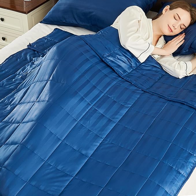 Weighted Blanket(36"x48" 3lbs) Weighted Blanket Cooling Blanket for Sleeping,Throw Size Breathable Blanket with Premium Glass Bead(Navy Blue)