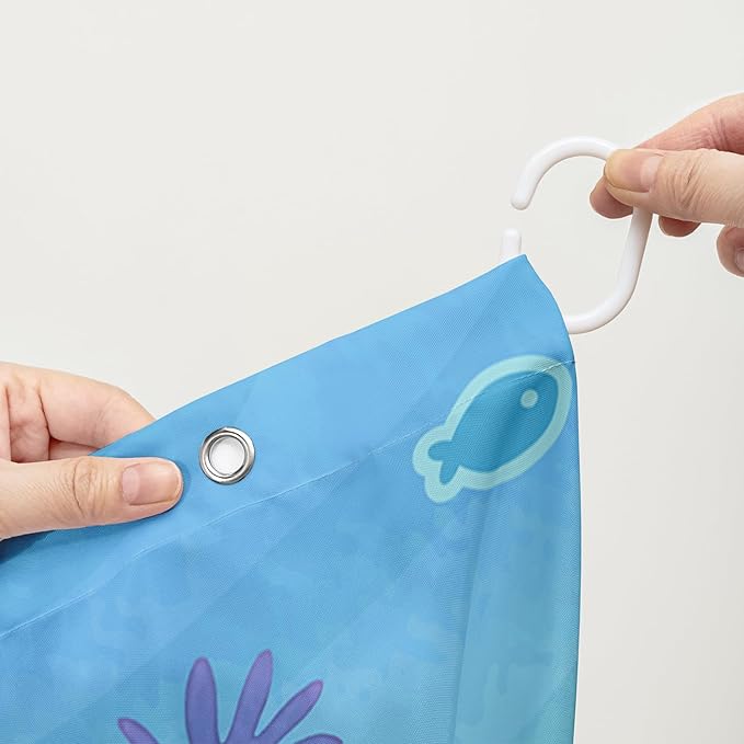 AILONEN Cartoon Shark Shower Curtain,Kawaii Donut Shark with Marine Life Bath Curtain Set for Kids Girls Boys,Fish Seaweed Fabric Shower Curtains for Bathroom, 72" W*96" H