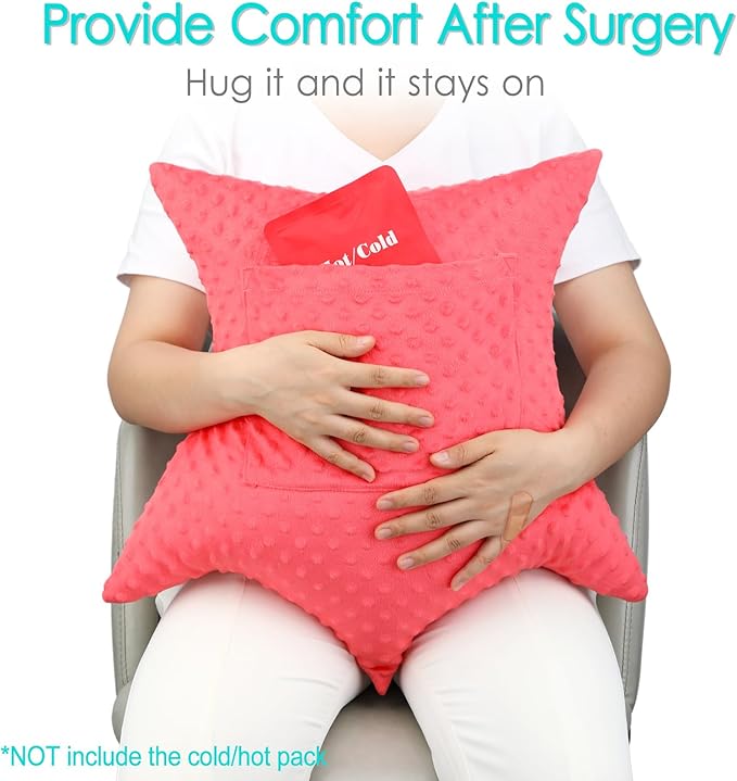 Star Hysterectomy Pillow Abdominal Recovery Pillows for C-Section Tummy Tuck Lumpectomy Myomectomy Belly Surgery Must Haves Shock Absorbing Cough Cushion Patients Gifts Minky Dot Red