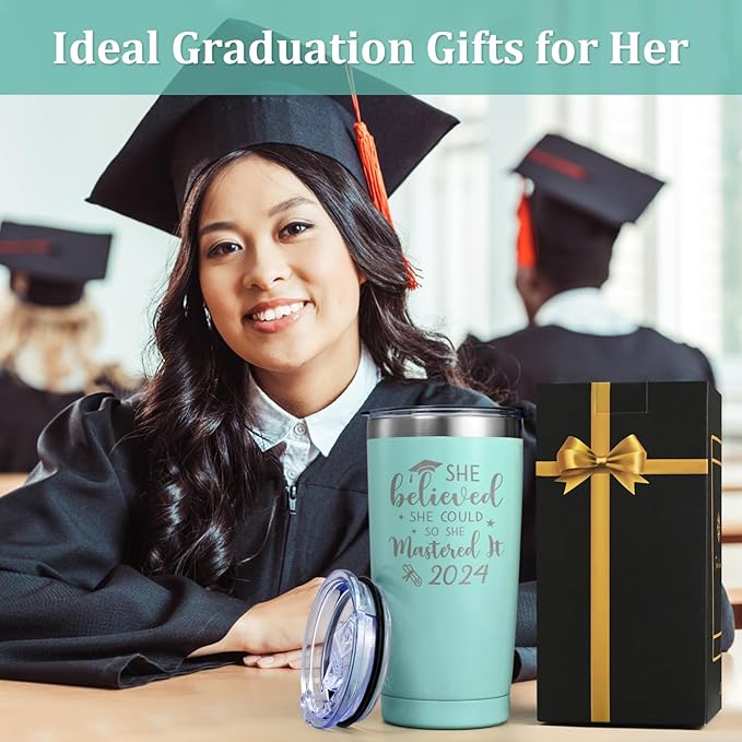 Lifecapido Graduation Gifts, Masters Degree Graduation Gifts, College Graduation Gifts for Her, Graduation 20oz Insulated Tumbler, Inspirational Gifts with Key Chain for Women Sister Friends, Green