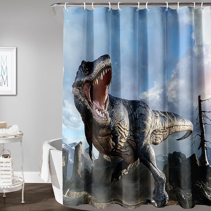 AILONEN Dinosaur Boys Shower Curtain for Bathroom Decor,Roaring Dinosaur Bath Curtain Gifts for Kids Teens,Jungle Dinosaur Polyester Waterproof with 12 Plastic Hooks 72" W*84" H