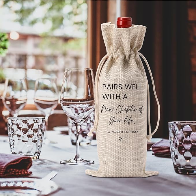 New Job Gifts Going Away Farewell Gifts for Friends Teachers Coworker Boss Women, New Beginning New Business Owner Gifts Wine Bottle Bag, Pairs Well With A New Chapter of Your Life Wine Bag