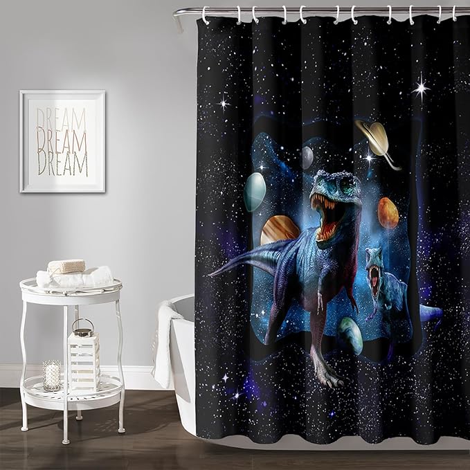 AILONEN Boys Dinosaur Shower Curtain 36" W*72" H for Bathroom,Blue Galaxy Starry Dinosaur Bathroom Shower for Boys Teen,Cartoon Dinosaur Bath Curtain Polyester Waterproof Shower Curtain with Hooks