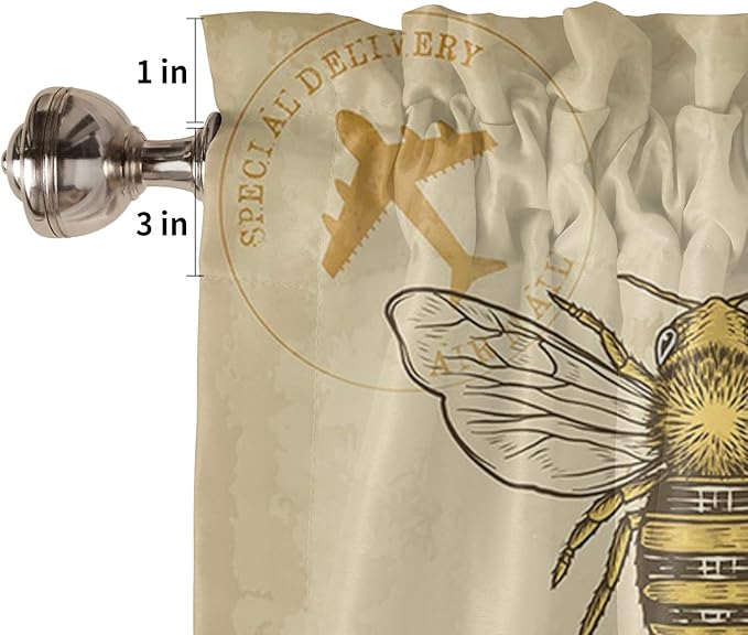 Vandarllin Kitchen Curtains and Valances Set,Vintage Sunflower Bee Window Treatments Tiers Summer Yellow Semi Sheer Half/Short Curtains for Small Windows Cafe/Living Room/Bedroom 54x24 in, 3-Piece