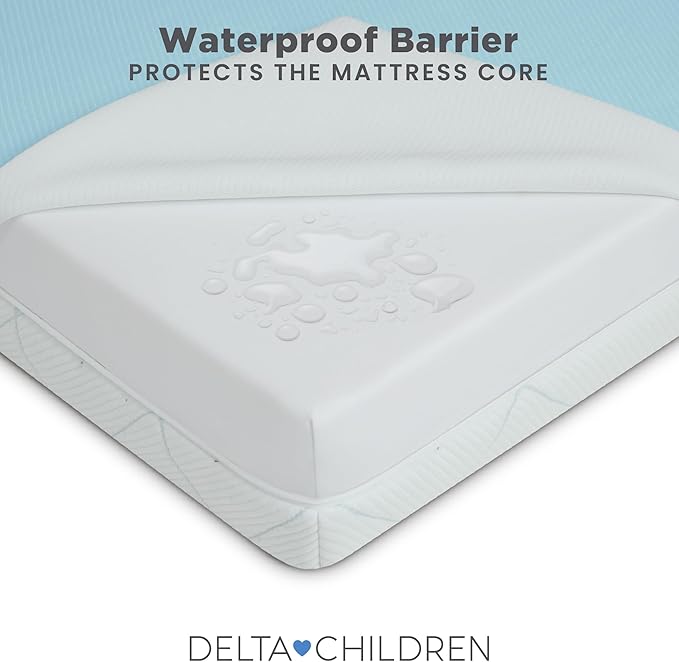 Delta Children Starlit Sky 2-Stage Crib and Toddler Mattress – GREENGUARD Gold Certified, CertiPUR-US Certified Foam, Breathable Machine Washable Cover, Waterproof Barrier, Made in USA, Blue