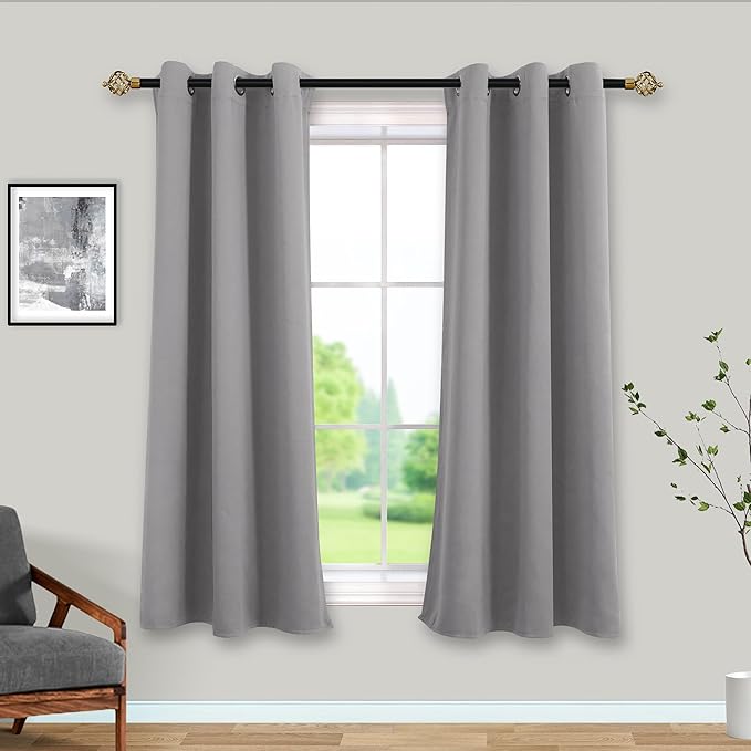 Mrs.Naturall Short Curtains for Small Windows,45 Inch Length Grommet Bathroom Kitchen Blackout Curtains,Light Grey