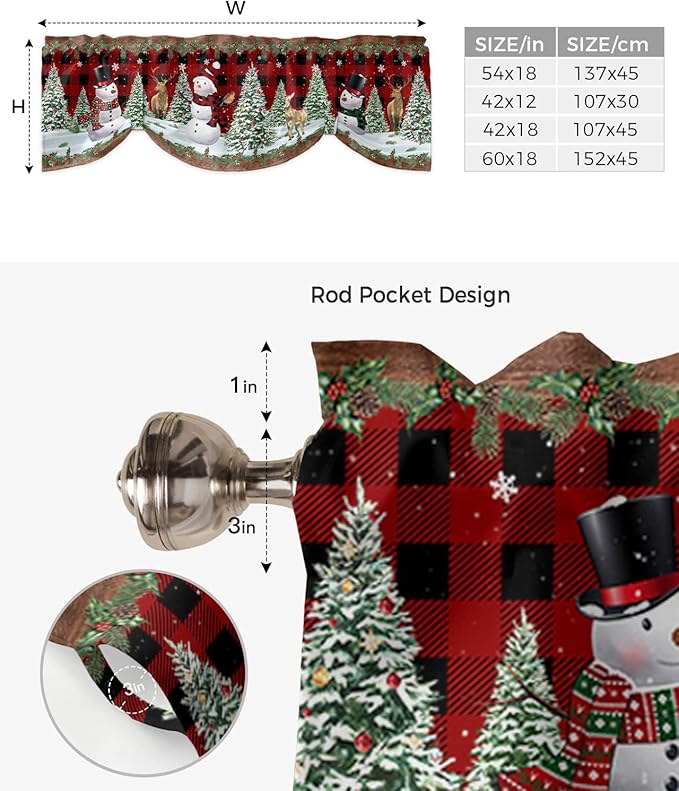 Christmas Snowman Blackout Tie Up Valance Curtains for Kitchen Windows Christmas Tree Window Toppers Balloon Shades for Living Room/Bathroom/Bedroom,1 Panel,42" X 12" Red Xmas Snowy Winter