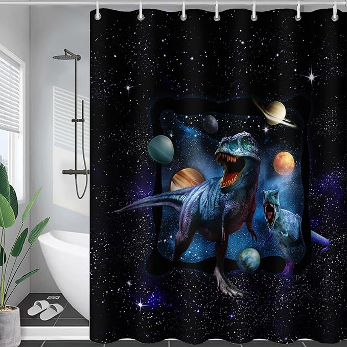 AILONEN Boys Dinosaur Shower Curtain 72" W*78" H for Bathroom,Blue Galaxy Starry Dinosaur Bathroom Shower for Boys Teen,Cartoon Dinosaur Bath Curtain Polyester Waterproof Shower Curtain with 12 Hooks