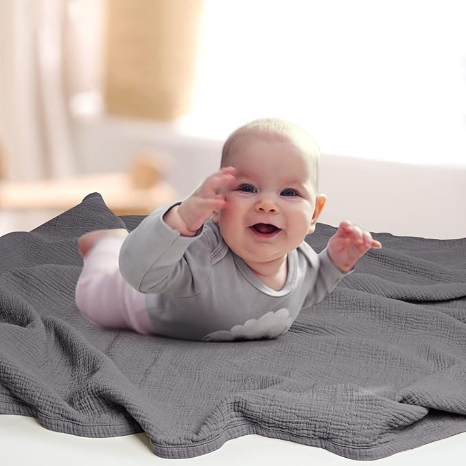 Lulu moon Muslin Quilt Blanket, Crib Blanket for Baby and Toddler,47x47 Inches(Gray)