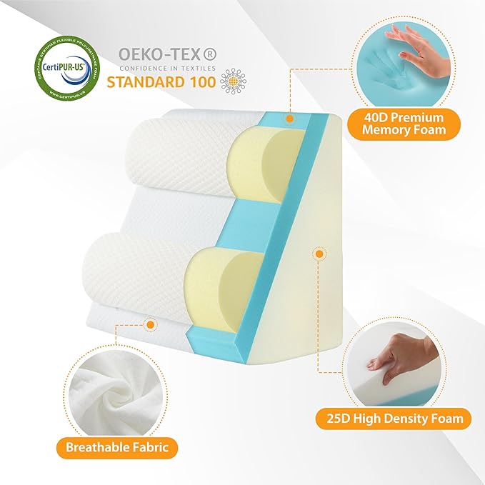 4PCS Orthopedic Bed Wedge Pillow Set for Sleeping, Wedge Pillow for Back Pain Relief, 10-in-1 Adjustable Bed Wedge Pillow Post Surgery, Triangle Pillow for Acid Reflux Snoring Gerd, White/Grey