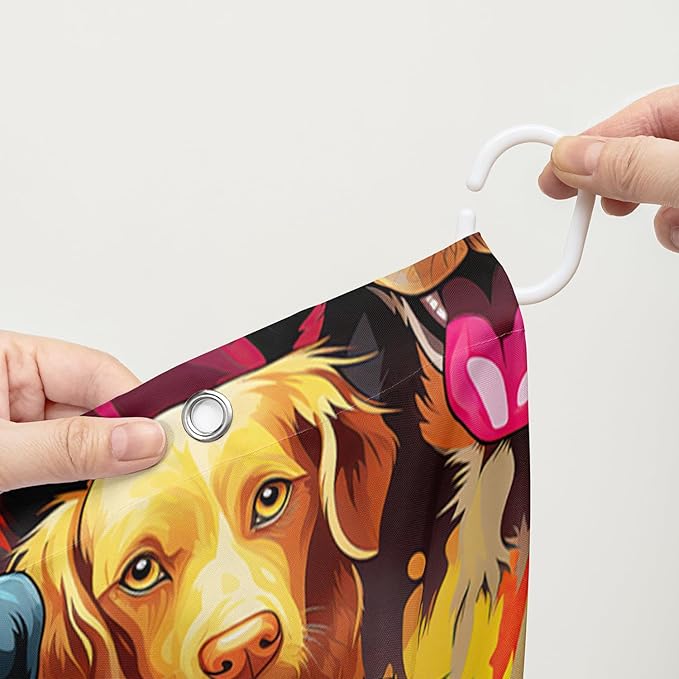 AILONEN Cartoon Dog Shower Curtain Set, Lovely Colourful Puppy Shower Curtain for Bathroom,Rainbow Gradient Puppy Waterproof Fabric Bath Curtain with Hooks,36" Wx72 H