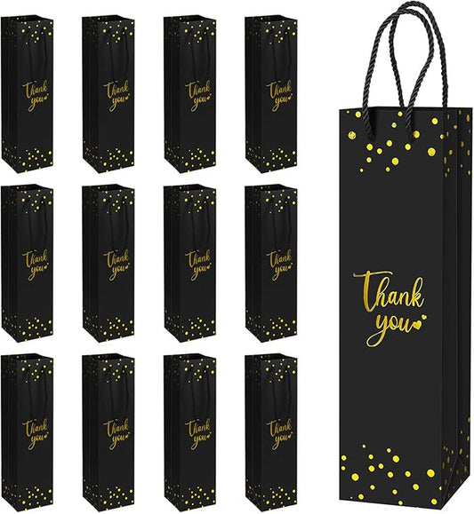 Ssyuysto Wine Gift Bag with Gold Foil Wine Bags with Rope Handles, (3.7 x 13.7 x 3.5 in) - Elegant Black Wine Bags for Wine Bottles and Gifts