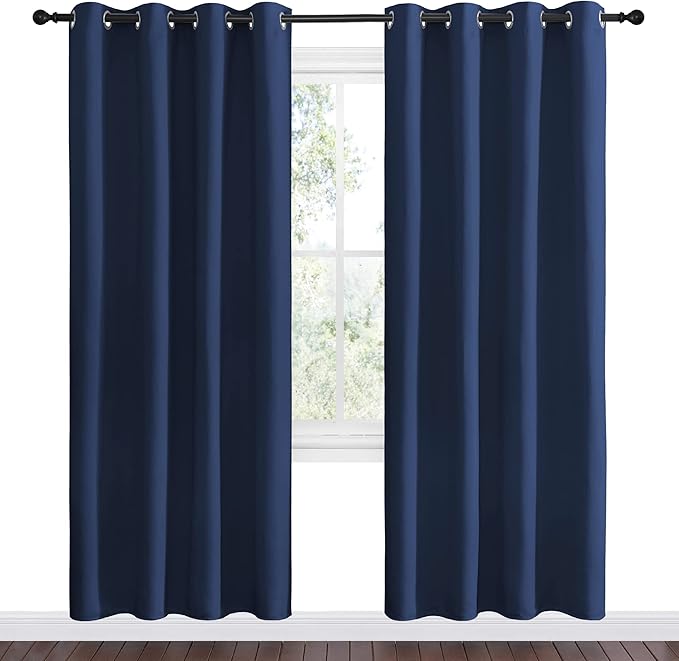 NICETOWN Navy Blackout Curtains 78" Long for Living Room, Thermal Insulated Window Treatment Light Reducing Room Darkening Drapes for Boys Kids Bedroom, Classroom, Apartment (55" W x 78” L， Set of 2)