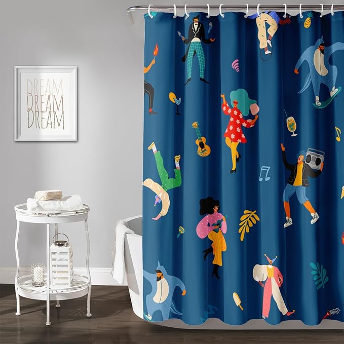 AILONEN Graffiti Cartoon Figure Music Shower Curtain,Hip Hop Graffiti Figure Music Art Bath Curtain Minimalist Bathroom Curtain 72" W*84" H Polyester Waterproof Bathroom Curtain with 12 Hooks