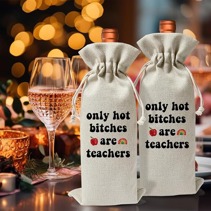Teacher Appreciation Gift Wine Bag, Graduation Gift For Teacher Coworkers Colleagues, Teachers Day Gift, Cheering To Be A Teacher, Graduation Party Favors, Reusable Drawstring Wine Bag