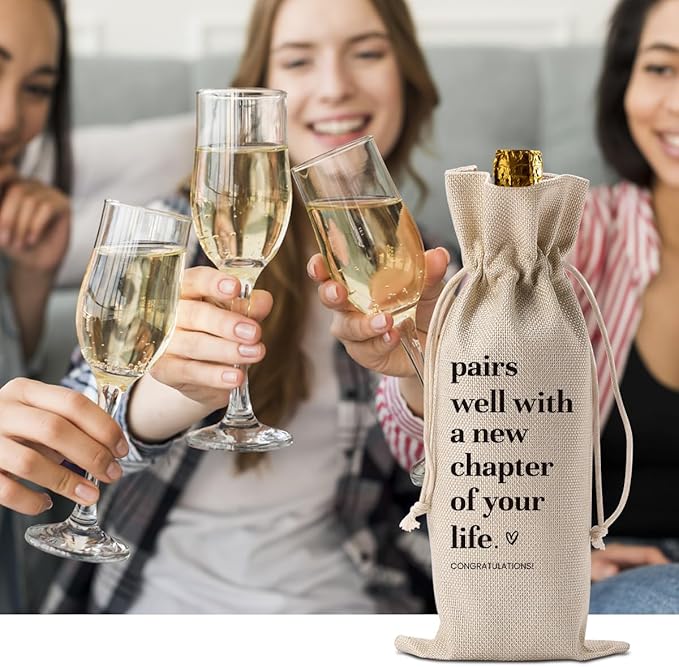 Going Moving Leaving Away Retirement Gifts for Women Friends Coworkers Farewell Gifts Wine Bag Party Decorations New Home Job Beginning Gifts Pairs Well With A New Chapter Wine Bag