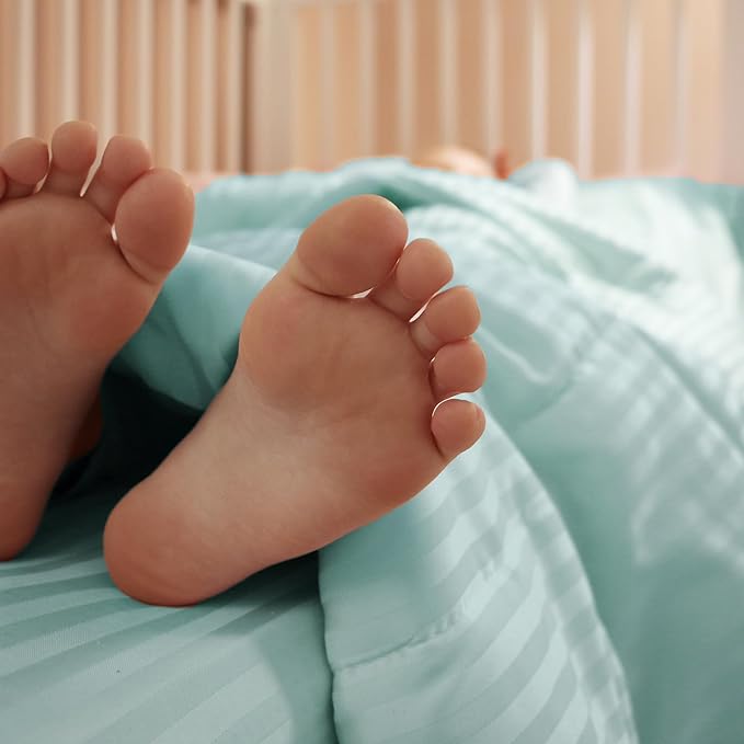 Toddler Bedding Set - 4 Piece Soft Crib Bedding Set for Boys and Girls, Includes Toddler Comforter, Flat Sheet, Fitted Sheet and Pillowcase, Green Stripe