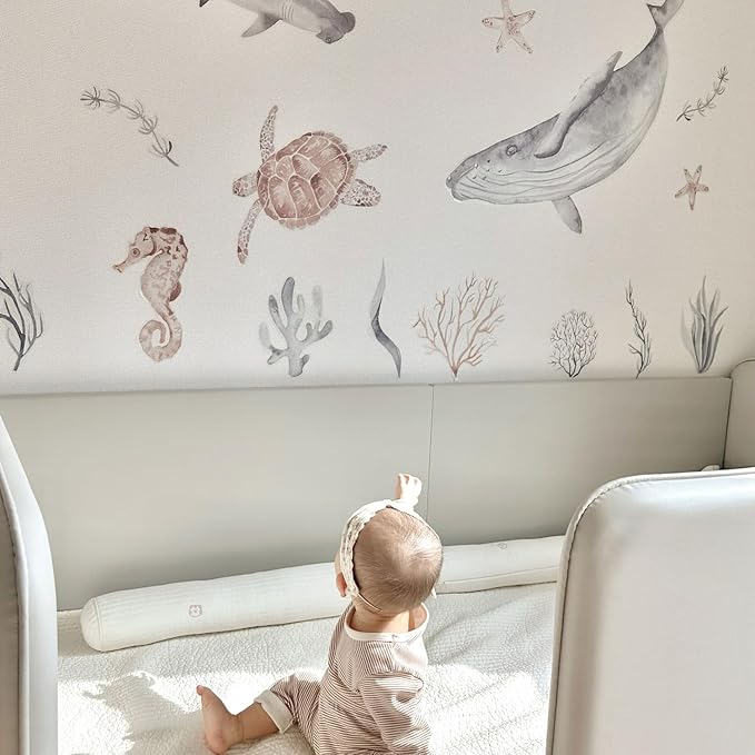 Removable Ocean Wall Stickers, Ocean Themed, Bathroom, Baby Room Sticker, Sea Animals, Removable Wall Stickers, for Baby Bedroom, Bathroom Decor