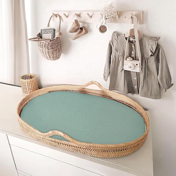 Muslin Bassinet Sheets Baby: Cotton Bassinet Sheets Fitted for Boys and Girls - Bassinet Sheets for Oval Rectangle or Hourglass Mattress(Lotus Leaf)