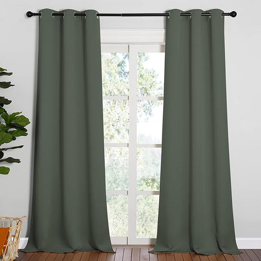 NICETOWN Room Darkening Curtain Panels - Toddler Boy Bedroom Drapes with Grommet Top, Energy Smart Window Treatment Curtains(Dark Mallard, 42 inches W x 90 inches L, 2 Panels)