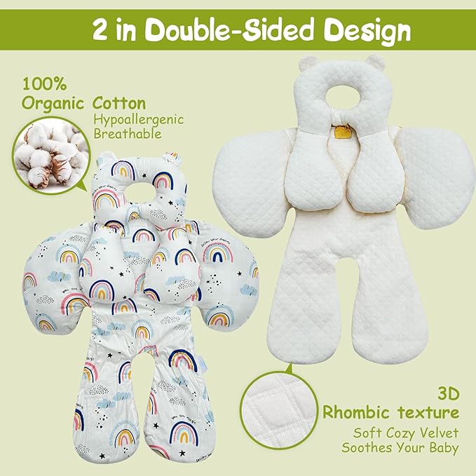 Baby Toddler Stroller Pillow for Newborn, Infant Car Seat Insert Carseat Sleeping Cushion, 2-in-1 Body Ultra-Soft Comfort Support