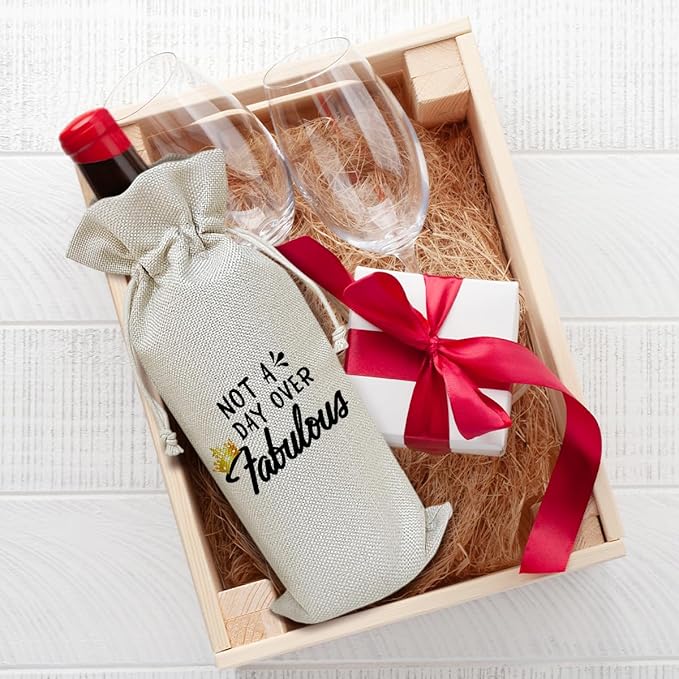 Birthday Wine Bag, Funny Wine Gifts for Women Men, Birthday Gifts for Mom Wife Friend, Party Favor Wine Champagne Gift Bag With Drawstring -01