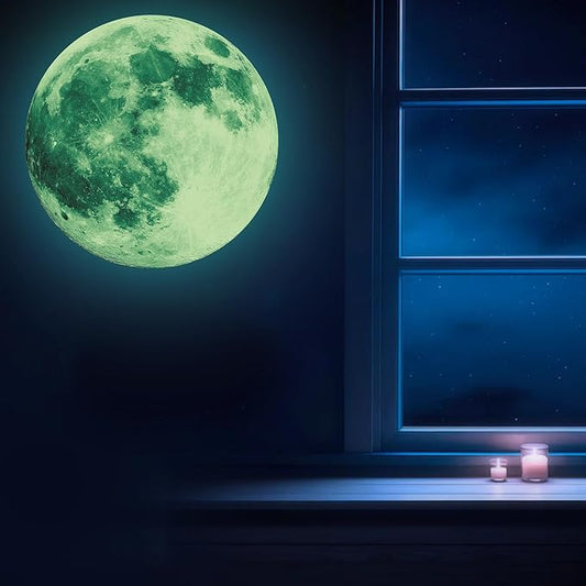 Glow in The Dark Moon,Moon Wall Decals, Ceiling Moon, Galaxy Stickers, Realistic Starry Night(Green)