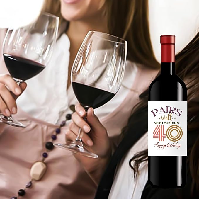 24 Pcs 40th Birthday Gifts for Women Men Wine Labels, Happy 40th Birthday Party Decorations Woman Man Wine Bottle Stickers, 40 Year Old birthday Gifts for Women, 40th Wine Bottle Labels