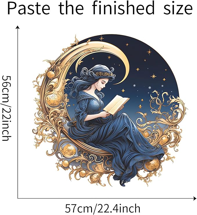 Gorgeous Moon Star Blue Girl Wall Stickers, sacinora Reading Book Middle Eastern Style Art Wall Decals Removable Vinyl Peel and Stick for Kids Baby Nursery Study Room Living Room Bedroom Decorations