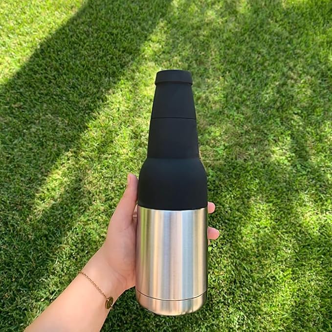 3 in 1 Beer Bottle and Can Cooler, Vacuum Insulated Double Walled Stainless Steel Cooler with Beer Opener, 12 oz Slim Can Insulator Holder (Light green)