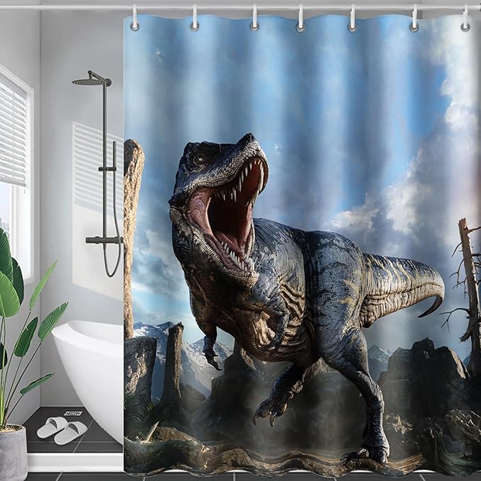 AILONEN Dinosaur Boys Shower Curtain for Bathroom Decor,Roaring Dinosaur Bath Curtain Gifts for Kids Teens,Jungle Dinosaur Polyester Waterproof with 12 Plastic Hooks 72" W*78" H