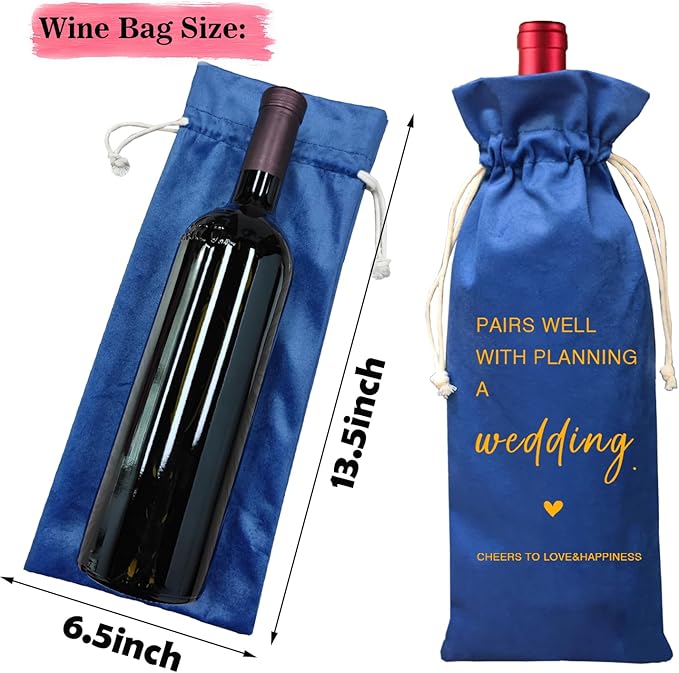 TBITON Wedding Gifts Engagement Gifts for Couple, Wine Bag Wedding Gift for Mr and Mrs, Engagement Gift for Her, Newlywed Gift, Pairs Well with A Planning Wedding(Wedding-Blue)