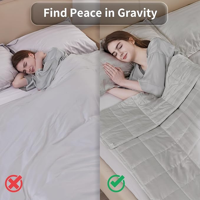 Weighted Blanket for Adult,25lbs Heavy Weighted Blanket 80"x87" Breathable Cooling Summer Blankets, Ultra Soft Cotton Comfort Throw Blanket with Glass Beads for All-Season (Light Grey)