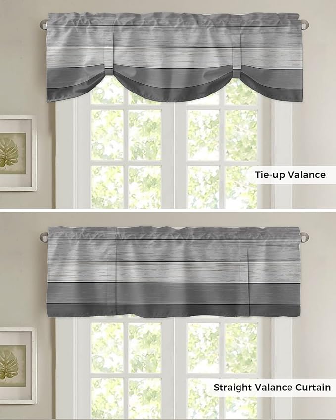 Farmhouse Blackout Tie Up Valance Curtains for Kitchen Windows, Grey Blackout Tie Up Window Toppers Balloon Shades for Living Room/Bathroom/Bedroom,1 Panel,54" X 18"