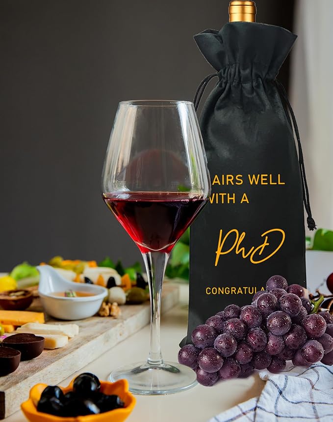 Graduation Gift Wine Bag, PHD Graduation Wine Bag, Class of 2024 Graduation Gift, Graduation Party Favors, Gift for Her Him -Pairs Well With A PhD (PhD-Black)