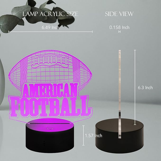 Illusion 16 Color Change Touch Remote Control LED Night Light USB Charge Portable American Football RGB Glowing Acrylic Lamp with Stand Gift for Fans Bar Decor