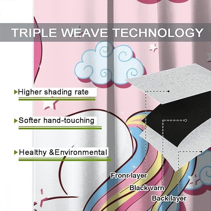 Unicorn Curtain for Kids Bedroom,Pink Cartoon Rainbow Darkening Curtains Decor Sliding Curtains Decorative Curtains for Girls Boys Baby Room,Living Room Decoration 63x72inch