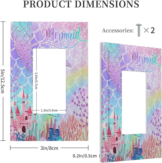 Silvery Glitter Cute Mermaid Tail Fantasy Castle 1 Gang Rocker Light Switch Covers Single Decora Outlet Wall Plate Decorative Switchplate Faceplate GFCI for Kidroom Nursery Bedroom Kitchen Decor