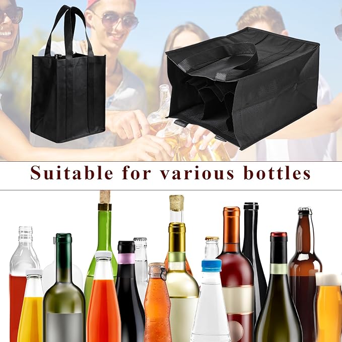 Sliverdew 6 Bottle Wine Carrier Non-Woven Wine Bottle Travel Bags Reusable Wine Gift Tote Bag Portable Wine Bottle Holder Bag with Handle for Picnic Camping
