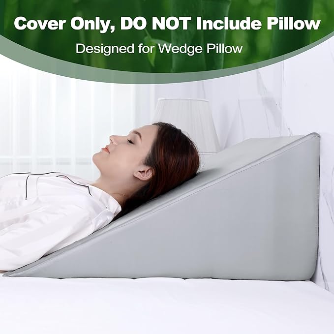 HOMBYS Bamboo Viscose Bed Wedge Pillow Cover with Zipper, 100% Viscose Made from Bamboo, Soft, Cooling, Breathable Wedge Pillowcase Sweat-Absorbent Pillowcase for Summer, 25"x25"x12.5", Light Grey
