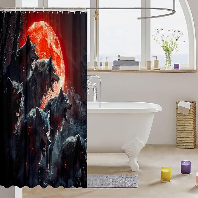 Feelyou Boys Wolf Bath Curtain Wolf Shower Curtain for Kids Wolves Howling Bathroom Shower Curtain Set Animal Wolves Kids Bathroom Accessories Wolf Life 72"x72"