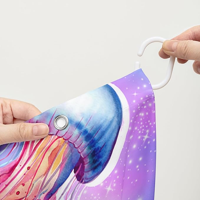 AILONEN Jellyfish Shower Curtain,Cartoon Sea Animal Jellyfish Bath Curtain Set for Kids Girls,Tie Dye Starry Night Fabric Shower Curtains for Bathroom, 36" W*72" H