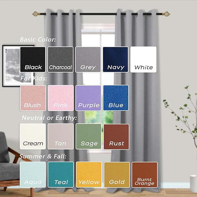 Mrs.Naturall Light Blocking Curtains 84 Inches Long,Room Darkening Light Gray Grommet Cortinas Blackout para Sala Elegantes Modernas 2024 Dormitorio Dorm Curtains 84 Inch Length 2 Panels Set
