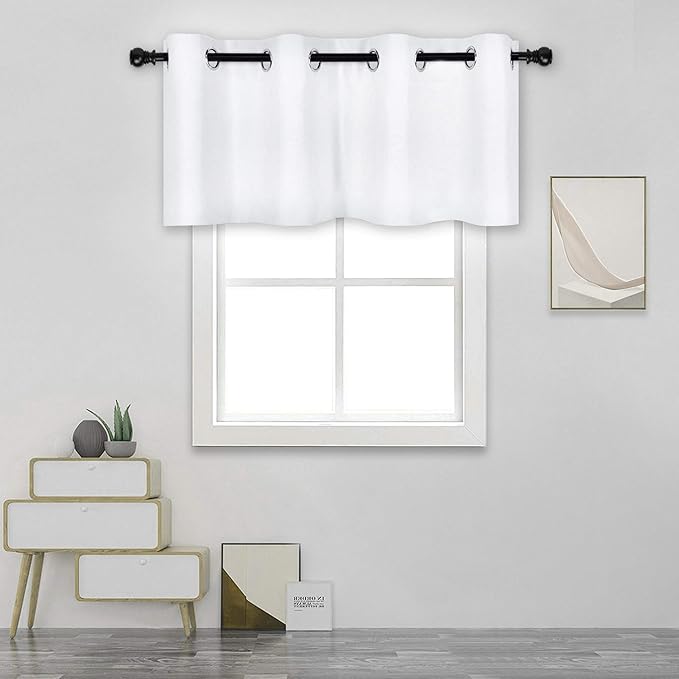 Solid Pure White Grommet Valance for Windows 52X18 Inches Valance for Kitchen Blackout Curtain Valance for Living Room Short Straight Drape Valance for Bedroom Kids Room 1 Panel Off White
