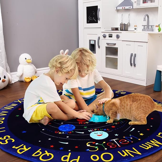 Kids Rug 4x4 Play Mats for Babies and Toddlers Kids Room Rug Play Mat for Children Toddlers,Circle Rug Kids Classroom Playroom Play Rug Round Rug Alphabet Nursery Area Rug