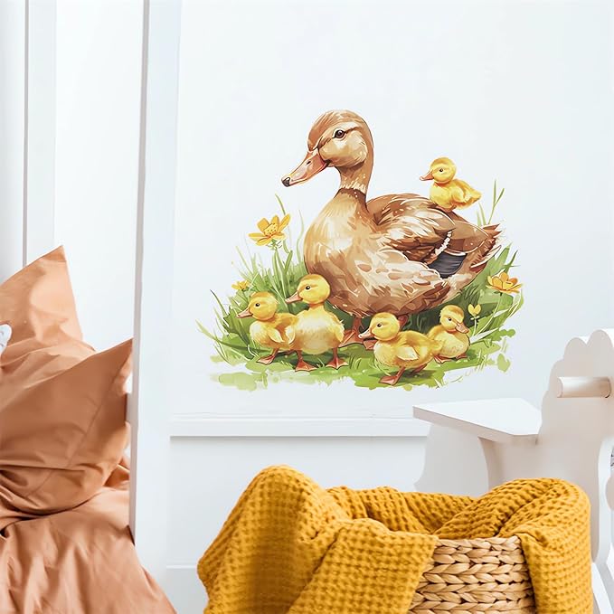 Mother Duck and Ducklings Wall Stickers, sacinora Warm Farm Idyllic Wall Decals Removable Vinyl Peel and Stick for Kids Baby Nursery Living Room Bedroom Playroom Toddler Room Art Decorations