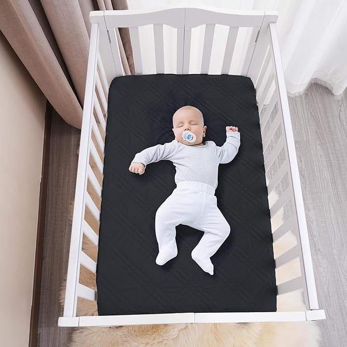 Waterproof Mini Crib Mattress Protector 2 Pack, Ultra Soft Breathable Mini Crib Mattress Pad Cover for Boys Girls Neutral, Fit Pack N Play, Playard and Mini Crib Mattresses, Black